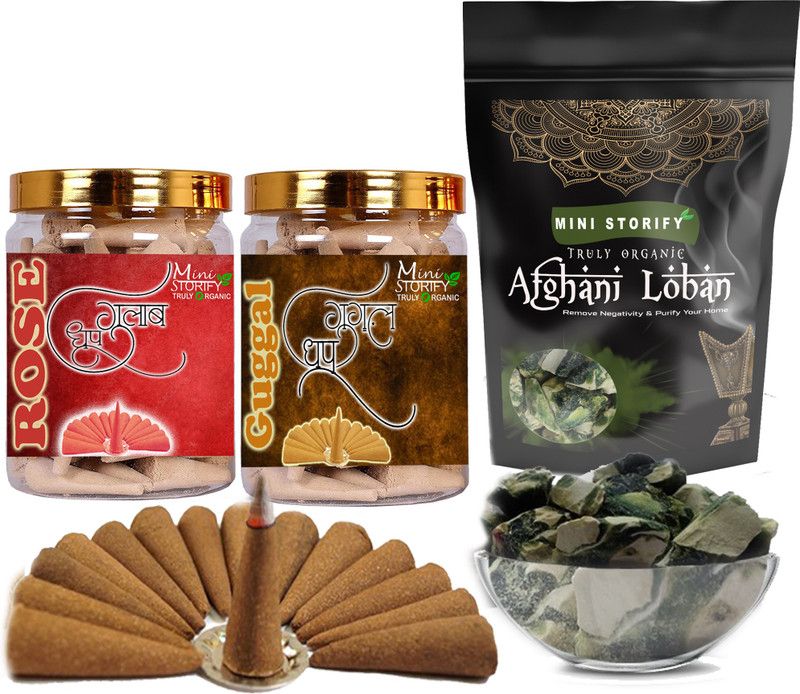 Mini Storify Truly Organic Green loban250gm,Rose dhoop Cone 70pcs,Gugle dhoop Cone 70pcs (Pack of 3) Dhoop  (Pack of 3)