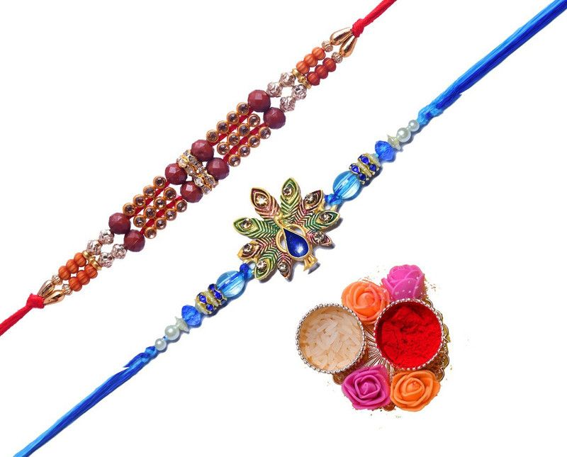 Rakhi, Chawal Roli Pack Set  (2 Pcs Rakhi 1 Roli Chawal Pack)