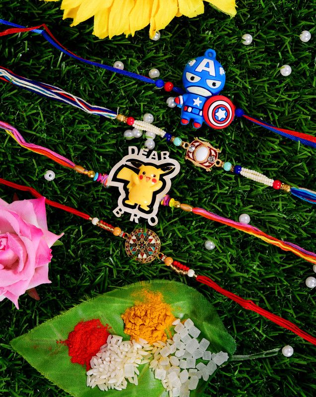 GURU KRIPA BABY PRODUCTS Rakhi, Chawal Roli Pack  (4 Rakhi, 1 Roli chawal mishri haldi)