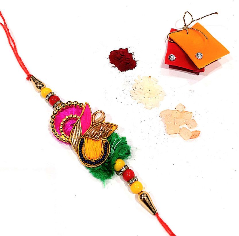 Rakhi, Chawal Roli Pack Set  (1 rakhi, 1 chawal and roli pack)