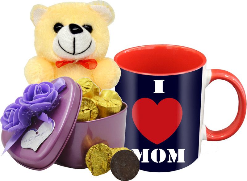 Midiron Gift For Mom, Chocolate Bar with Ceramic Mug and Cream Teddy, Gift for Mom on her Birthday, Mother's, Anniversary IZ19Choco15TinBox4PurMUrTCr-STMother-84 Ceramic, Silk Gift Box  (Multicolor)