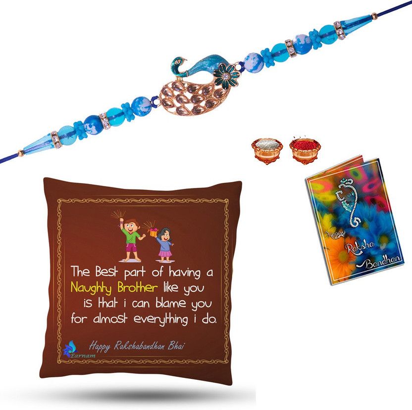 Rakhi Set  (1Rakhi ,1Cushion ,1 Small Greeting Card With RoliChawal)