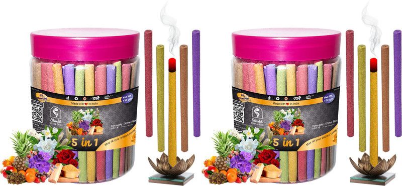 Shankh 5 in 1 (Multiple Fragrances) Dhoop Stick (Incense Stick) Pack of 300 gram (150 + 150) Fragrances Rose, Mogra, Panchvati, Lavender, Pineapple  (300, Set of 1)