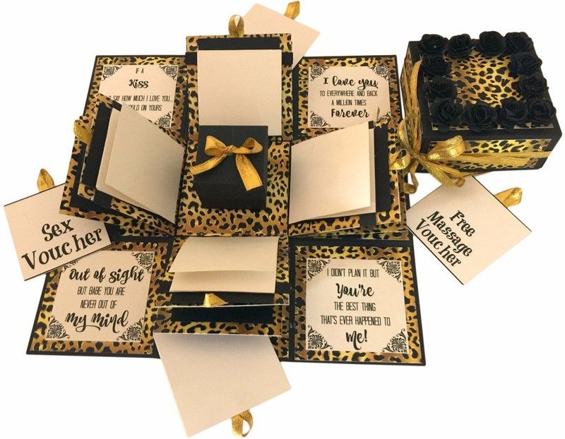 Crack of Dawn Crafts 3 Layered Romantic Explosive Box - Leopard Print Greeting Card  (Gold, Black, Pack of 1)
