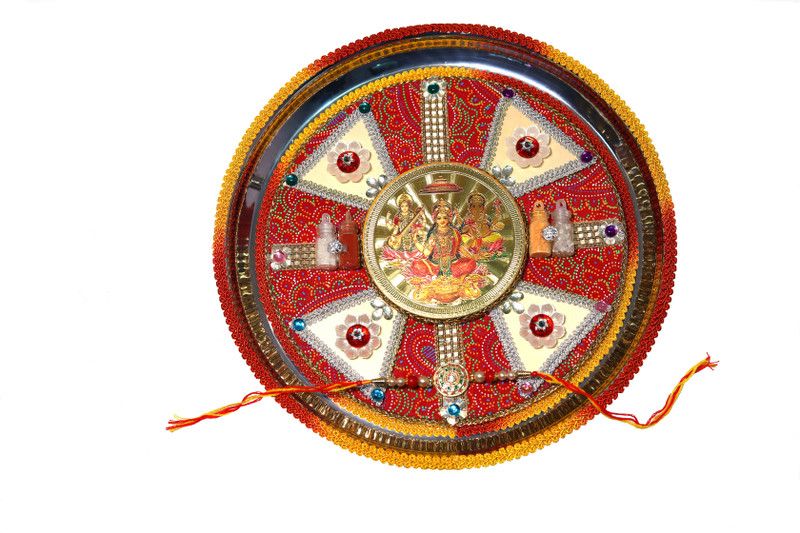 Rakhi, Thali, Chawal Roli Pack Set  (1 rakhi, 1 roli packet)