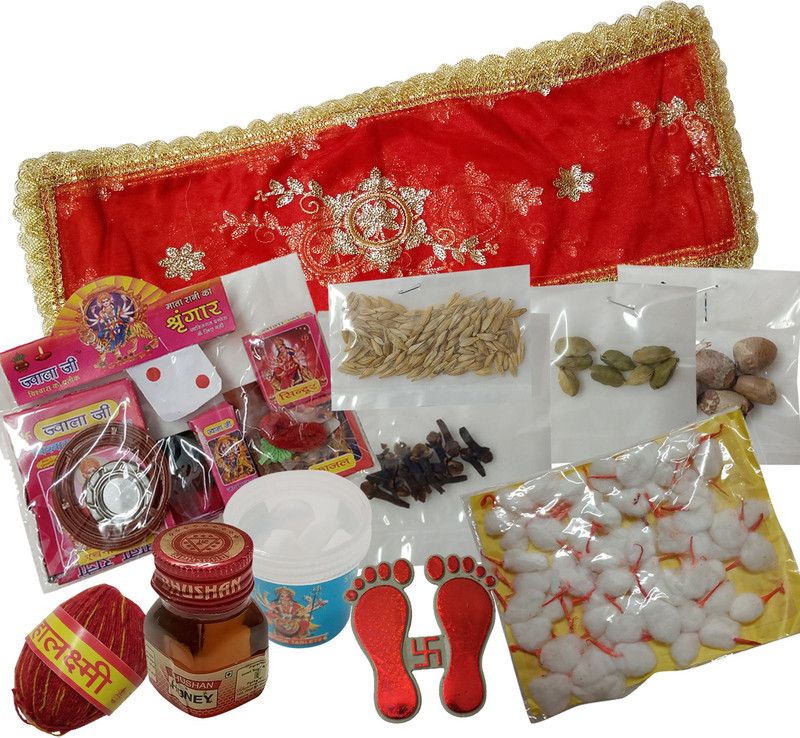 Lavennder Puja Samagri Items/Navratri Pooja Kit/Devi Pooja Kit Samagri for Navaratri Cotton  (1 Pieces, Multicolor)