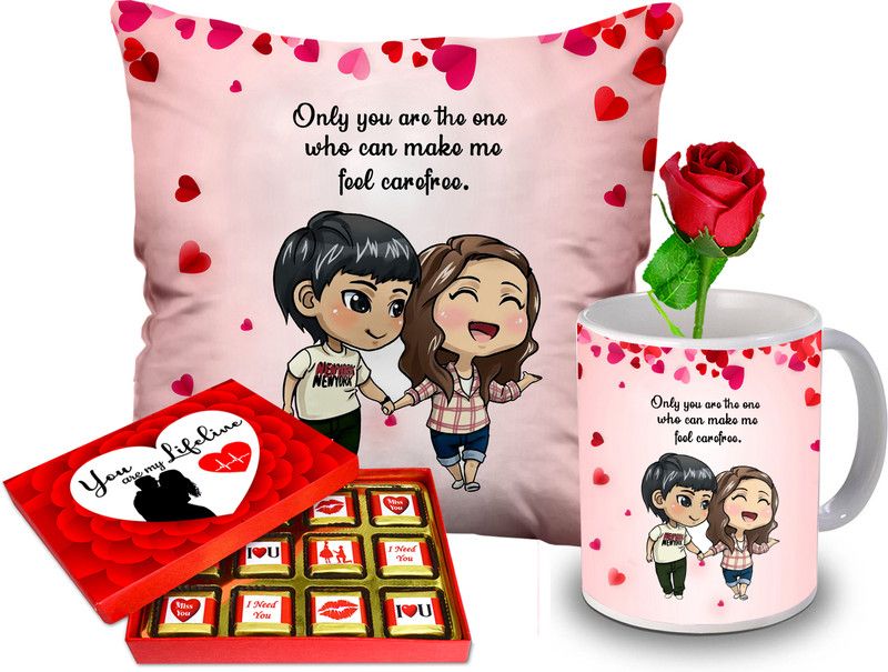 Midiron Valentine’s Day Gift Combo For wife (Chocolate, Mug, Cushion, Rose) IZ23-03 Ceramic, Microfibre Gift Box  (Multicolor)