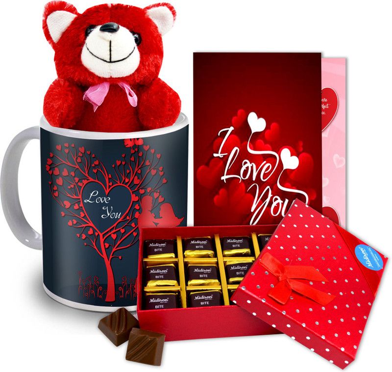 Midiron Gift for Chocolate Box, Greeting Card, Love Quoted Coffee Mug, Red Teddy Gift for Valentine's Day, Birthday, AnniversaryIZ20GB8TeddyRCDMU-STLove-11 Ceramic, Paper Gift Box  (Multicolor)