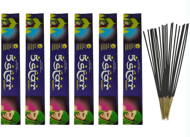 Uniqon (Pack Of 6) 5-Star Scented Incense Sticks Home Essentials Agarbattis (25gram) for Worship Pooja Meditational Sprituality Religious Purposes Scented  (20, Set of 6)