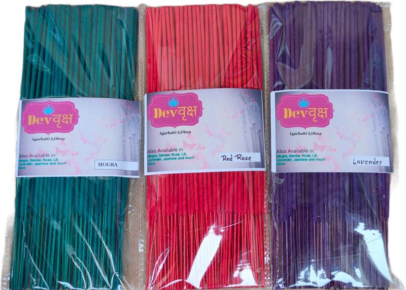 V&G TRADERS Air Freshener Agarbatti Combo - ROSE, MOGRA, LAVENDER Incense Sticks ( Pack of 3 x 100) (Charcoal Free & 100% Herbal) lavender, ROSE, MOGRA  (300, Set of 3)