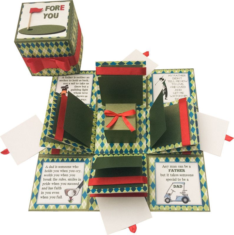 Crack of Dawn Crafts 3 Layered Fathers Day Birthday Explosive Box - Golf Green Greeting Card  (Green, Blue, Pack of 1)