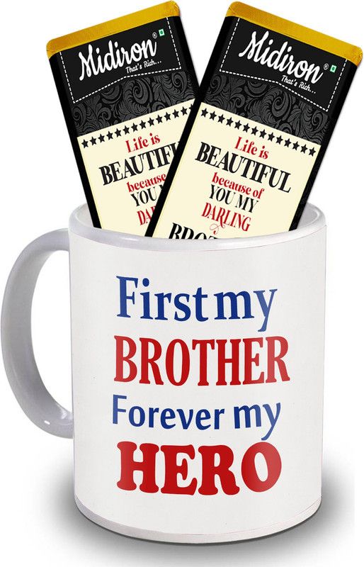 Midiron Gift For Brother Chocolate Bar with Printed Ceramic Coffee Mug Rakhi Gift for Brother (Multicolor) IZ20-46 Ceramic Gift Box  (Multicolor)