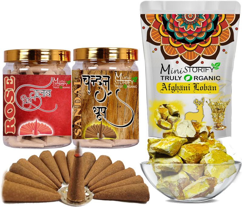 Mini Storify Truly Organic Yellow loban150gm,Rose dhoop Cone 70pcs,Sandle dhoop Cone 70pcs (Pack of 3) Dhoop  (Pack of 3)