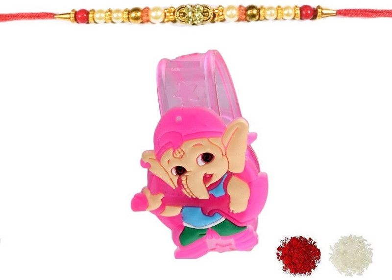 Rakhi, Chawal Roli Pack, Bracelet Set  (01-Kids Light Rakhi ,one Papa Beads Rakhi with Roli Chawal Combo)