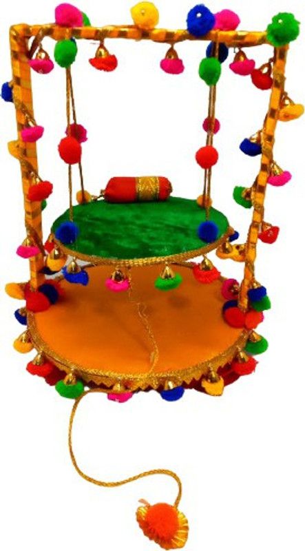 SHYAM Pom Pom WOODEN Jhula For Bal Gopal Size S (0 to 2) Handmade Premium Quality Jhula