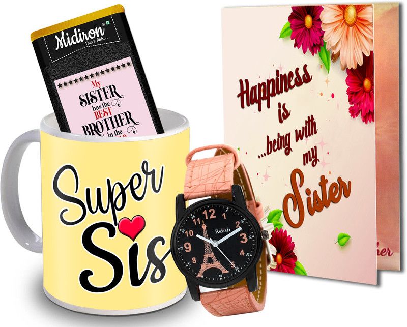 Midiron Gift for Sister| Chocolate Bar| Coffee Mug| Teddy | Greeting Card on her Birthday, Anniversary, Rakhi Return Gift IZ20ST-08 Ceramic Gift Box  (Multicolor)