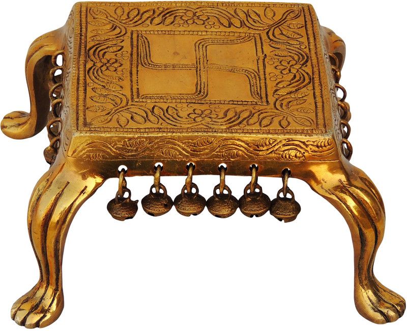 Brass Gift Center Chowki with Brass Antique Brass All Purpose Chowki  (Gold)