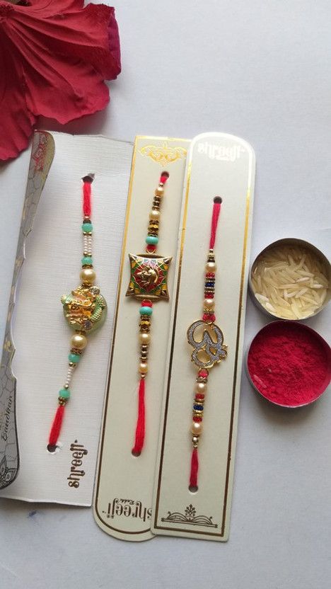 Chawal Roli Pack, Rakhi Set  (3 Rakhi, Roli Chawal)