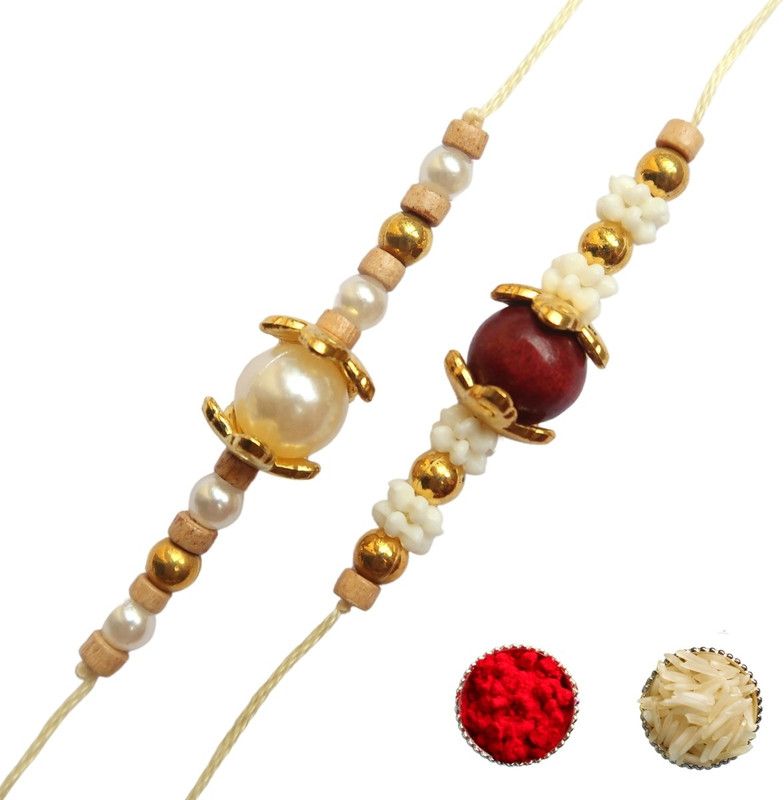 Rakhi, Chawal Roli Pack, Greeting Card Set  (2 Rakhi, Roli-Chawal Pack, Greeting Card)