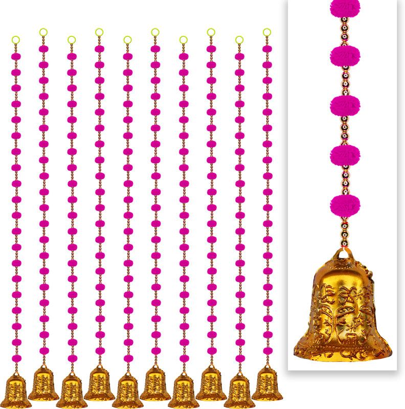 craftox Decor Hanmade Beads & Pom Pom with Bell Door Hanging Strings pack Of 10 (75010-D-10) Plastic Garland  (Pink)