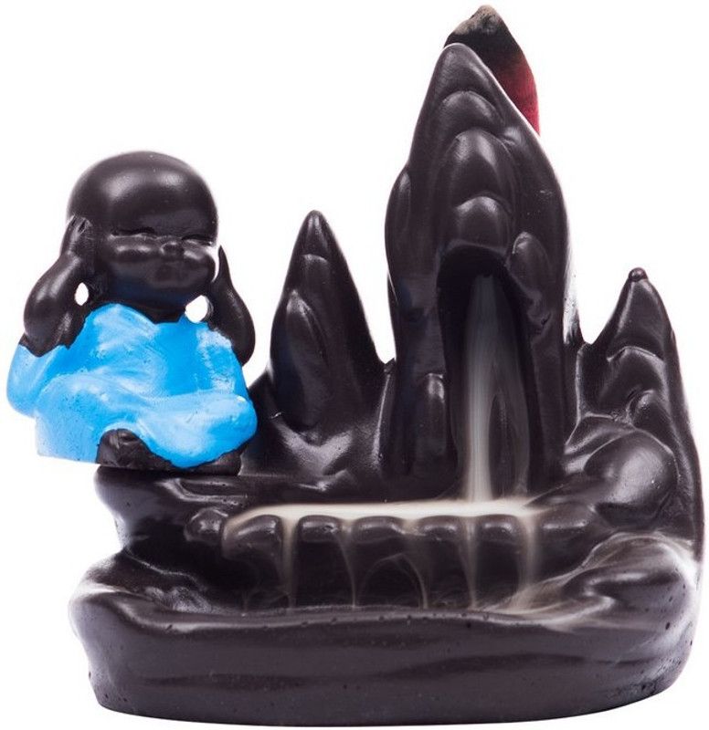 Flipkart SmartBuy Meditating Monk Buddha Smoke Fountain with 10 Backflow Cone Decorative Incense Holder Polyresin Incense Holder  (Brown)