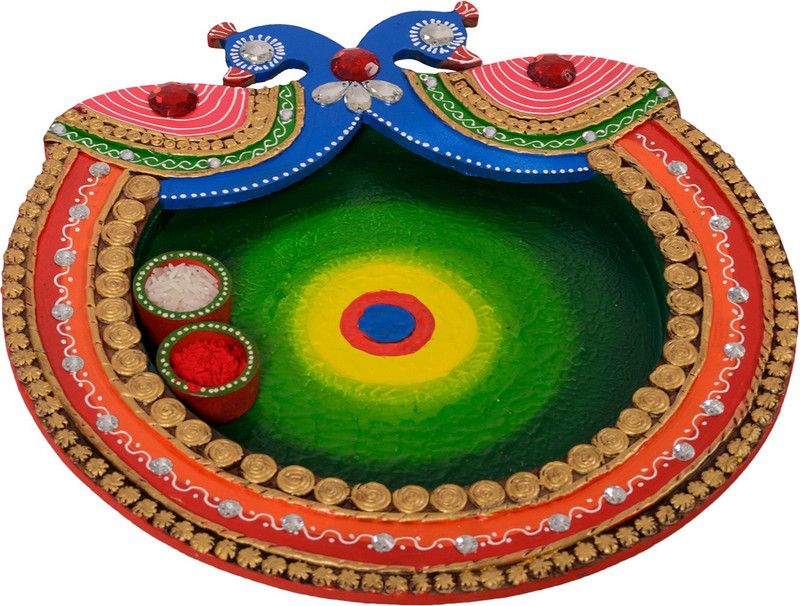 eCraftIndia Designer Peocock Wooden  (3 Pieces, Green, Blue)