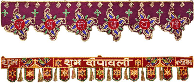bandhan Traditional Bandarwal for Door Home Door Latest Toran for Main gate Designer Fancy Toran for Diwali Navratri Decoration(Pack of 2)C-6 Toran  (Velvet, Cotton)