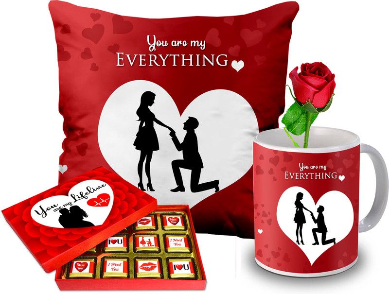 Midiron Valentine’s Day Hamper (Chocolate, Mug, Cushion, Rose) Ceramic, Microfibre Gift Box  (Multicolor)