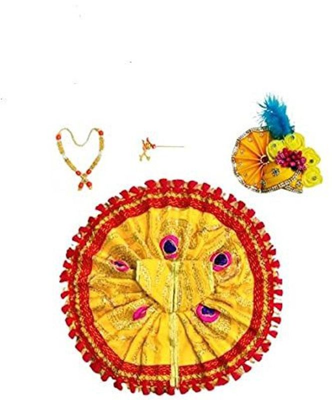 MountAlps AV Creations Multi Coloured Laddu Gopal Ji, Kanha Ji/Thakur Ji Dress, Made of Silk Cloth, Combo of a Total 4 Items (1 Poshak, 1 Mukut, 1 Mala, 1 Bansuri of Gopal ji Idol), Dress Diameter: 10 Inch, Idol Size 5. Dress  (Silk)