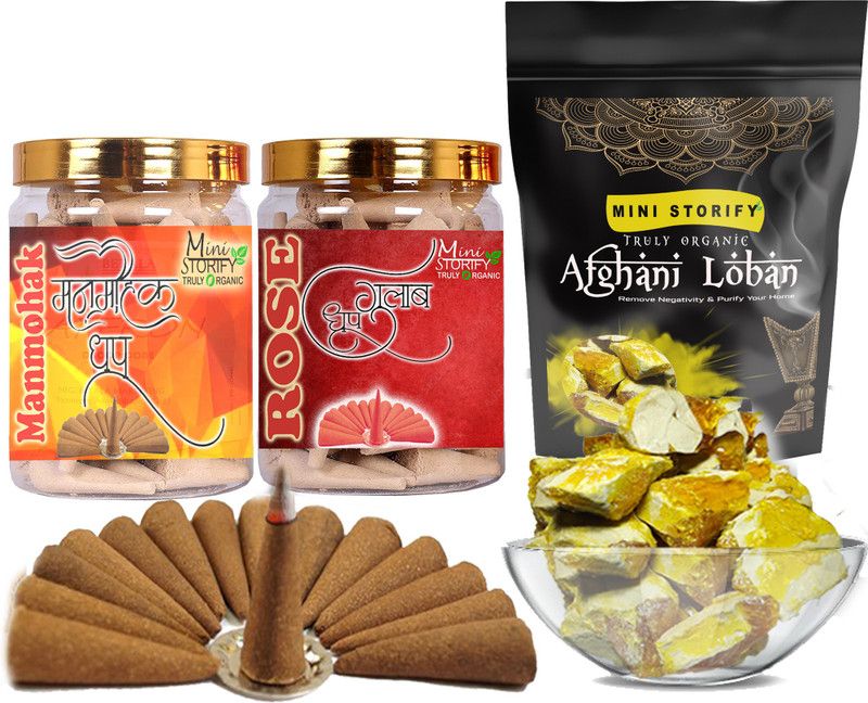 Mini Storify Truly Organic Yellow loban250gm,Manmohak dhoop Cone 70pcs,Rose dhoop Cone 70pcs (Pack of 3) Dhoop  (Pack of 3)