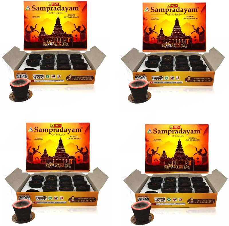 Uniqon Pack of 4 (12 Pcs Mini Cup Box) Sampradayam Scented Herbal Sambrani Dhoop Cups