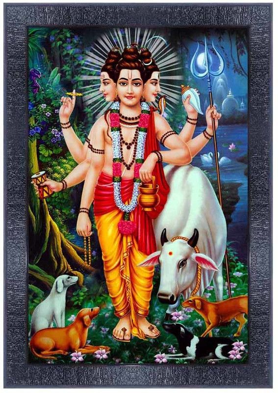 pnf Lord Dattatreya Religious Wood Photo Frames with Acrylic Sheet (Glass) for Worship/Pooja 20437 Religious Frame