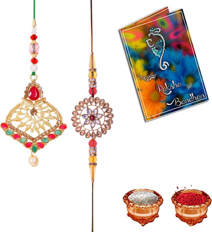 EARNAM Rakhi  ((Lumba Rakhi Set, 2 Printed Coffee Mug, Rakshabandhan Card, Roli Chawal))