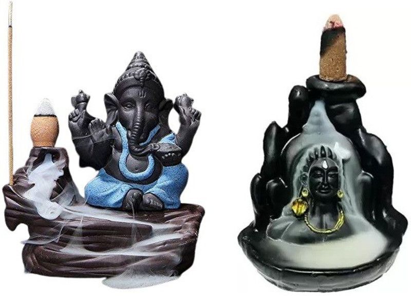 YTM Stoneware Incense Holder Set  (Black, Blue)