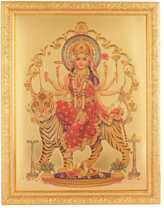 BM Traders Golden Foil Photo Of Maa Durga In Golden Frame Big (14 X 18 Inches) Religious Frame