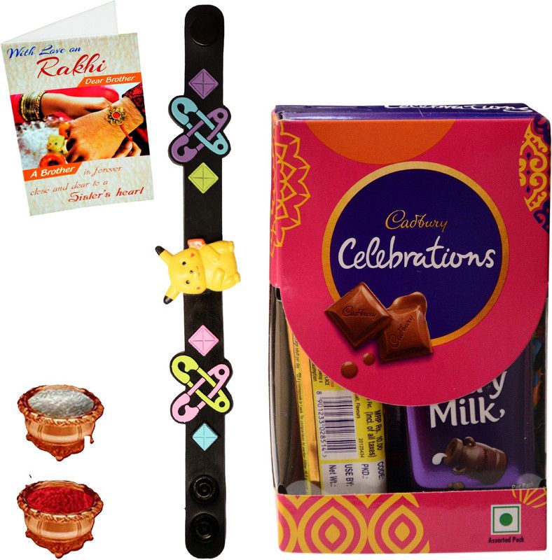 Rakhi, Greeting Card Set  (Kids Rakhi With Combo Pack, 1 Cadbury Celebration, 1 Greeting Card, 1 Tilak)