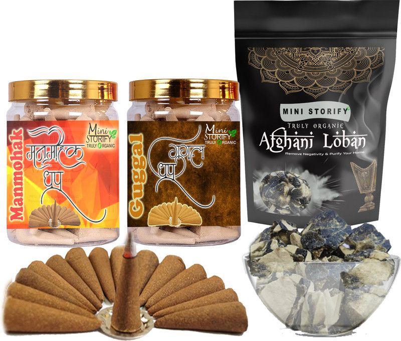 Mini Storify Truly Organic Black loban250gm,Manmohak dhoop Cone 70pcs,Gugle dhoop Cone 70pcs (Pack of 3) Dhoop  (Pack of 3)
