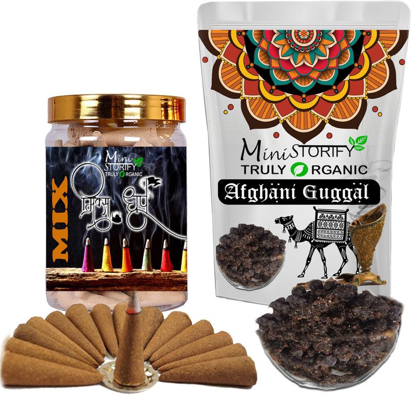 Mini Storify Truly Organic Guggal 150gm,Mix dhoop Cone 70pcs Best for Pooja,Spa,Meditation (Pack of 2) Dhoop  (Pack of 2)
