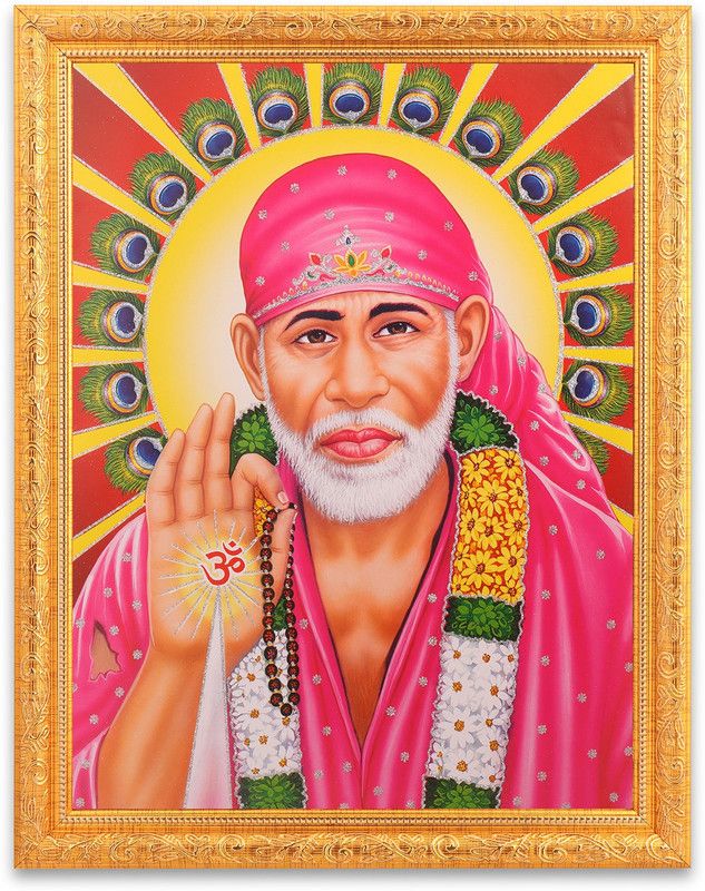 BM Traders Bm Traders Sai Baba Aashiwad In Silver Zari Art Work Photo In Golden Frame Big (14 X 18 Inches) Religious Frame