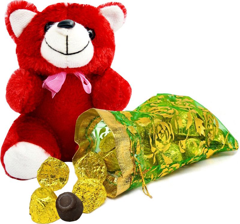 Midiron Sweet Gift Pack with Chocolate and Red Teddy Gift for Birthday Silk Gift Box  (Multicolor)