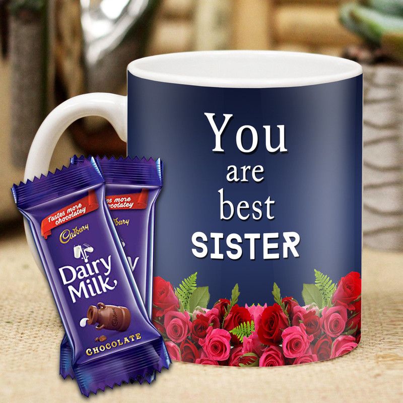 Midiron Gift for sister, Birthday gift for sister, Chocolate gift for sister, Coffee Mug for sister IZ21DTSisterDairyMilk2MU-106 Ceramic Gift Box  (Multicolor)
