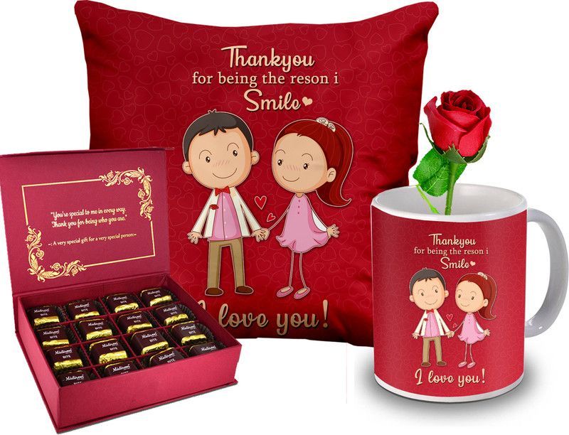 Midiron Valentine’s Day Gift Items|Romantic Gift (Mug, Cushion, Rose,Chocolate) Ceramic, Microfibre Gift Box  (Multicolor)