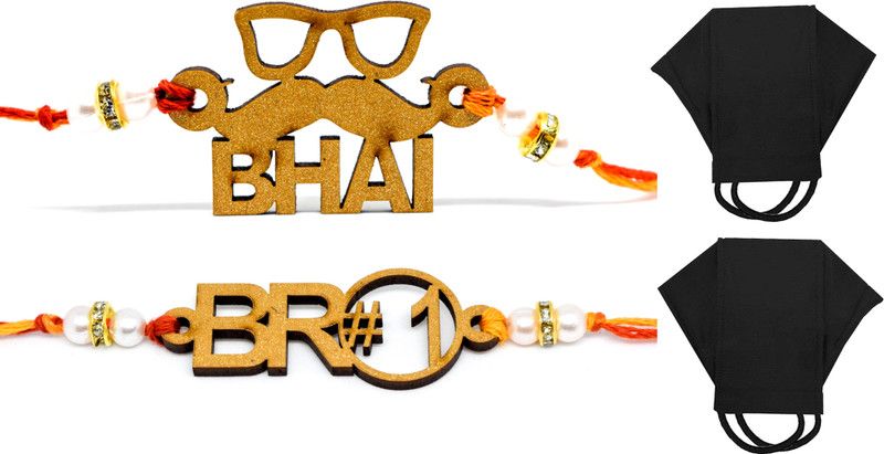 Rakhi, Mask Set  (Pack of 2 Rakhi and 2 Masks)
