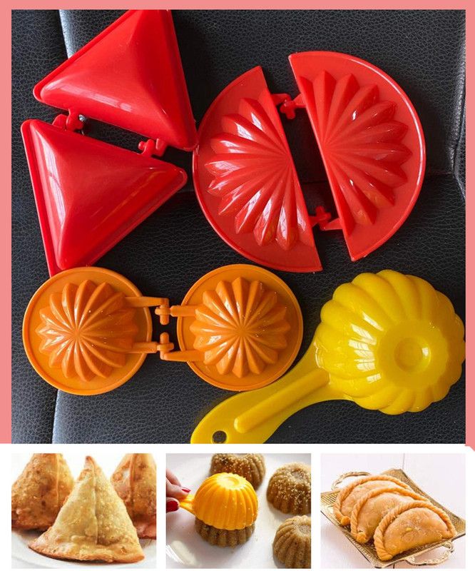 2Mech Plastic Gujiya Samosa Kachori Making Mould Set with Ladoo Mould Combo Pack