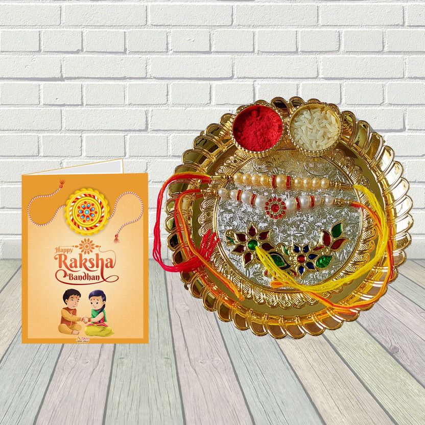 Chawal Roli Pack, Rakhi, Thali, Greeting Card Set  (Rakhi thal, Greting card, chawl roli set, Rakhi)