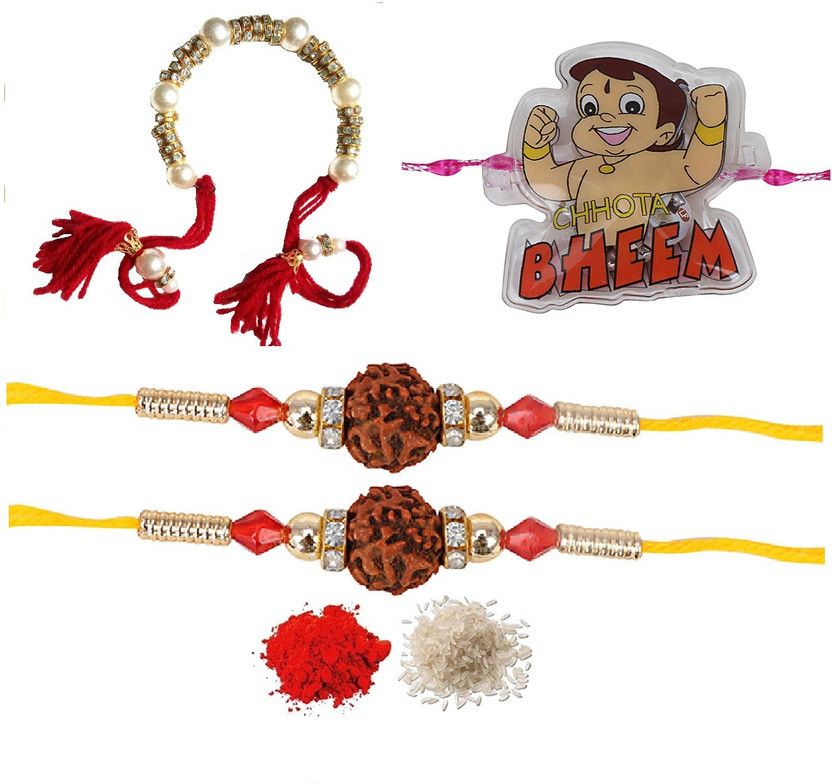 Chawal Roli Pack Set  (Roli Chaawal, 1 Rakhi Lumba, 1 Kids Rakhi, 2 Rakhi)