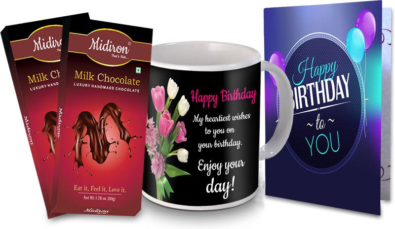 Midiron Birthday Gifts, Milk Chocolate Bar with Printed Coffee Mug and Greeting Card Birthday Gifts for Friends, Relative, Family, IZ20DTBirthday-07 Ceramic Gift Box  (Multicolor)