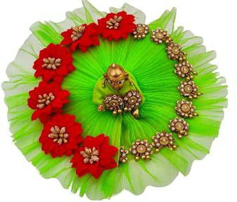 KRISHFEB Kanha ji/Laddugopal ji Dress for Krishna Janmashtami (Parrot Green) Size-00 Dress  (Silk)