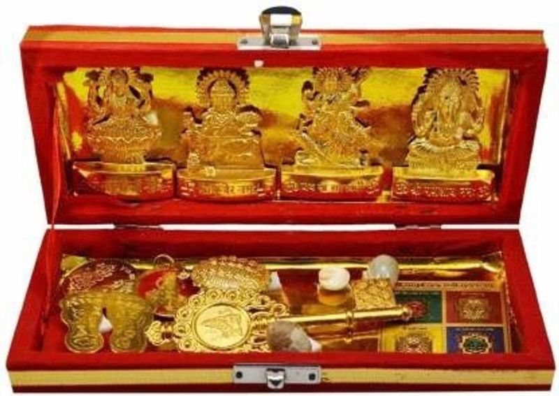 A1 Laxmi Ganesh Shri Dhan Laxmi Kuber Bhandari Yantra Gold Yantra (Pack of 1) Brass, Wooden Yantra  (Pack of 1)