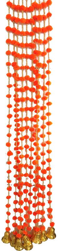 Anicca Collections Handmade Orange Strings Pom Pom for Door,Wall Hanging Bandhanwar Toran, Garland for Decoration Diwali Festival,Navratri,Wedding (4FT , 5 Strings) Toran  (Wool)